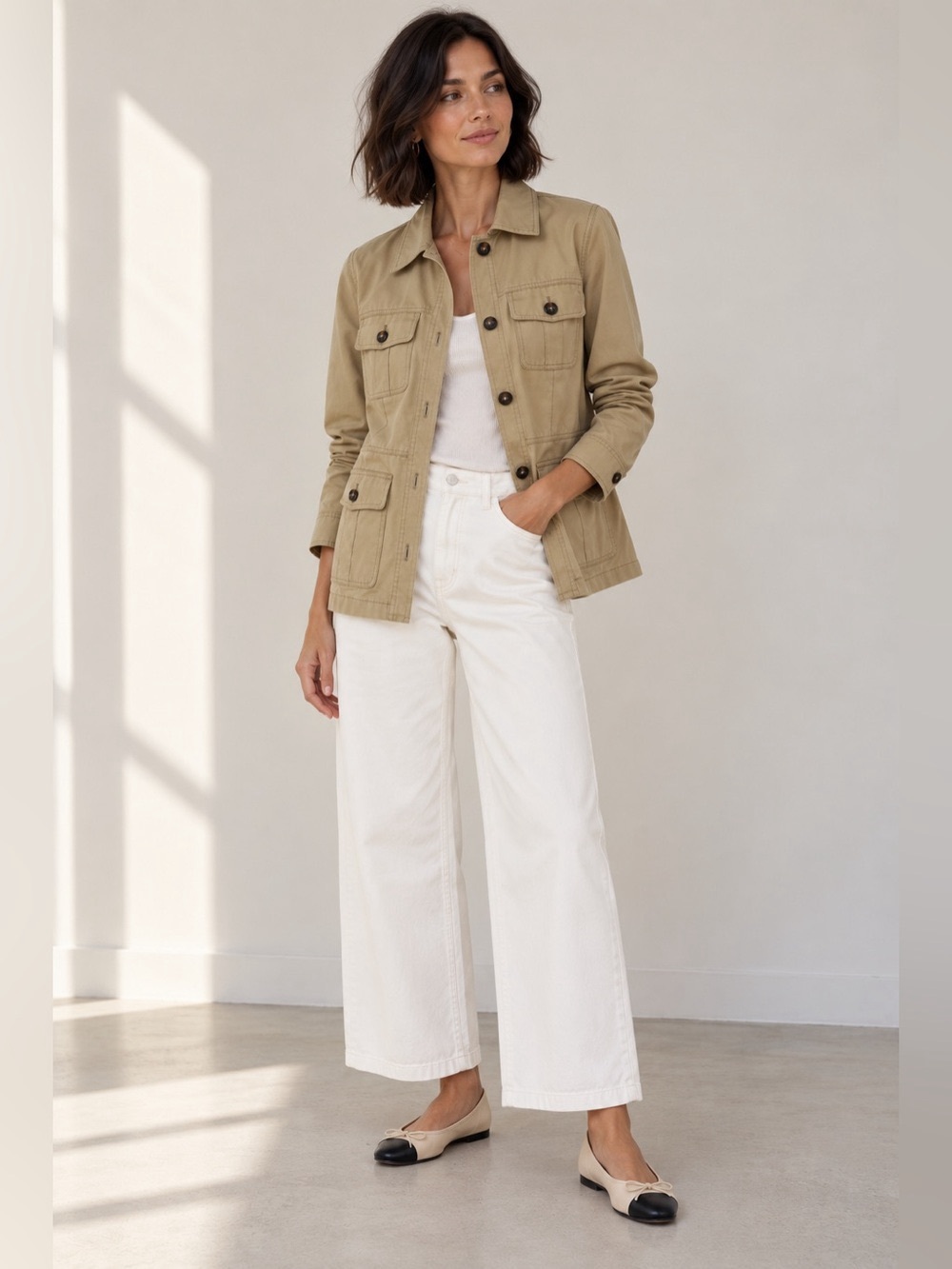 Nili Lotan Mila Beige Khaki Natural Field Cotton Jacket